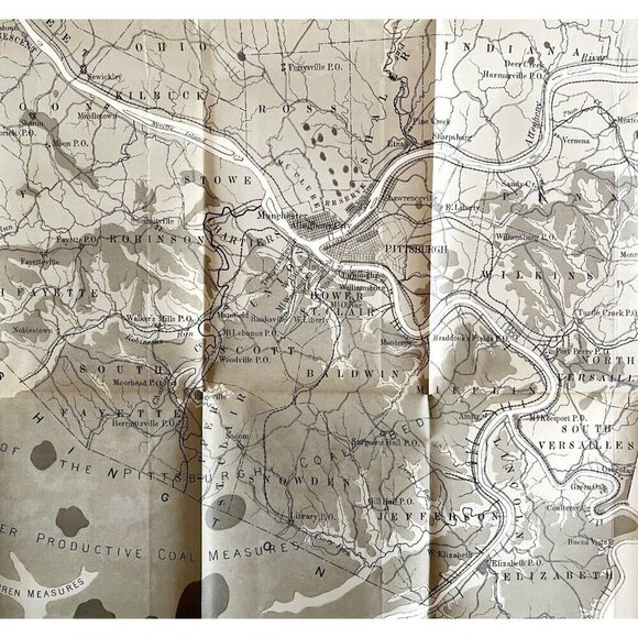 Map Coal Outcrops 1876 Geological Allegheny County Pennsylvania Victorian DWZ1 - Picture 1 of 3